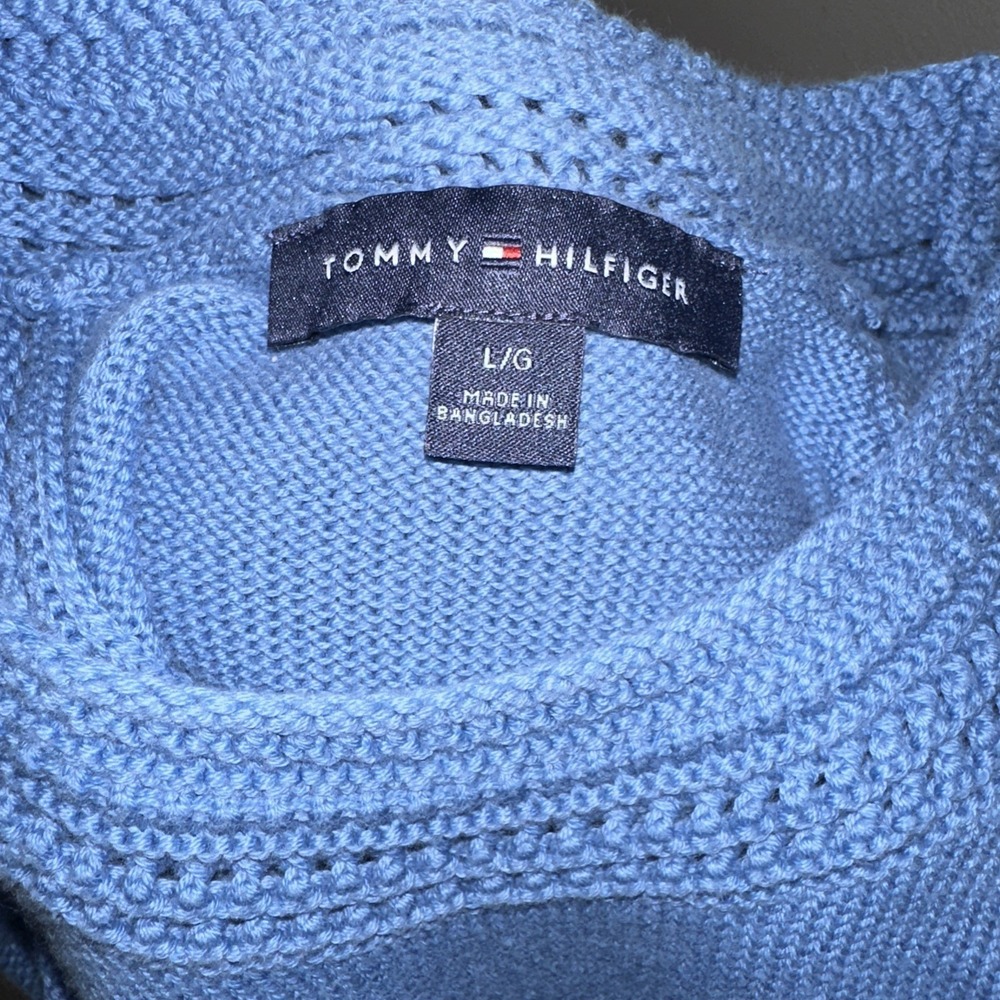 Tommy Hilfiger Womens Crochet Trim Sleeveless Blouse Size L Knit Blue - Picture 9 of 12